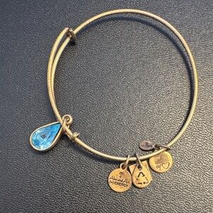 Alex and Ani Gold Blue Teardrop Charm Bangle Bracelet